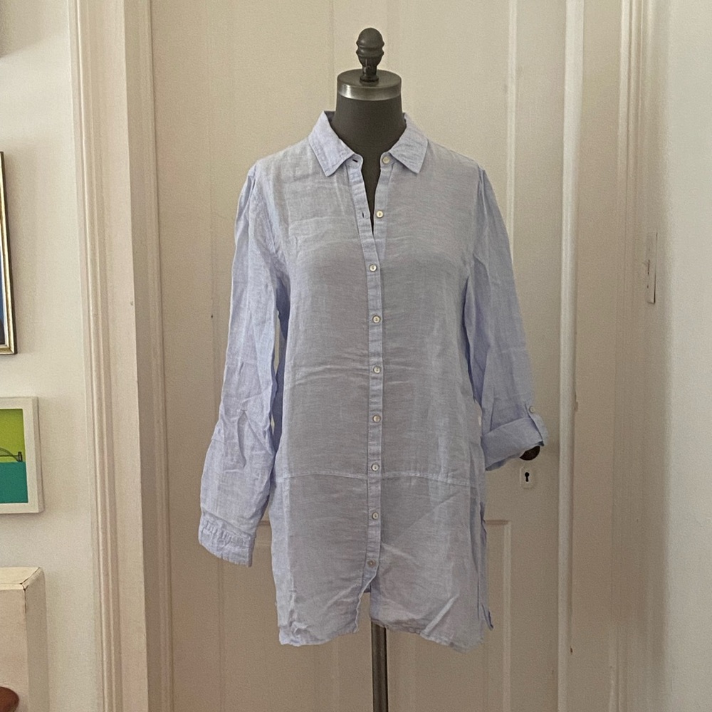 Light Blue Women's Linen Button-Down Swim Cover-Up